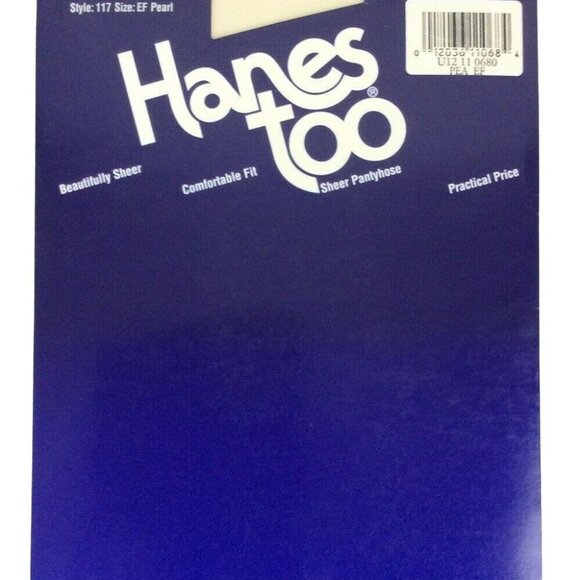 Hanes Too Sheer Sandalfoot Pantyhose Size EF XL Pearl Nylon Hosiery 1994 USA - Picture 1 of 3
